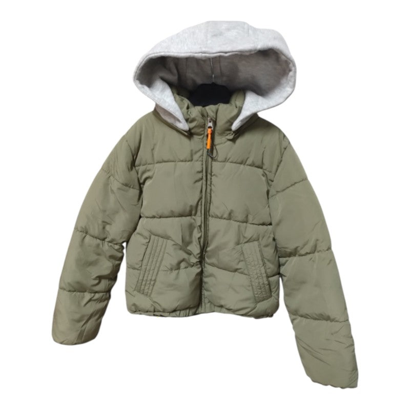 Geaca copii Primark CARES verde kaki gluga alba fata