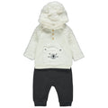 Set bebe Baby George cu hanorac crem teddy cu glugă cu urechiușe și pantaloni închiși la culoare