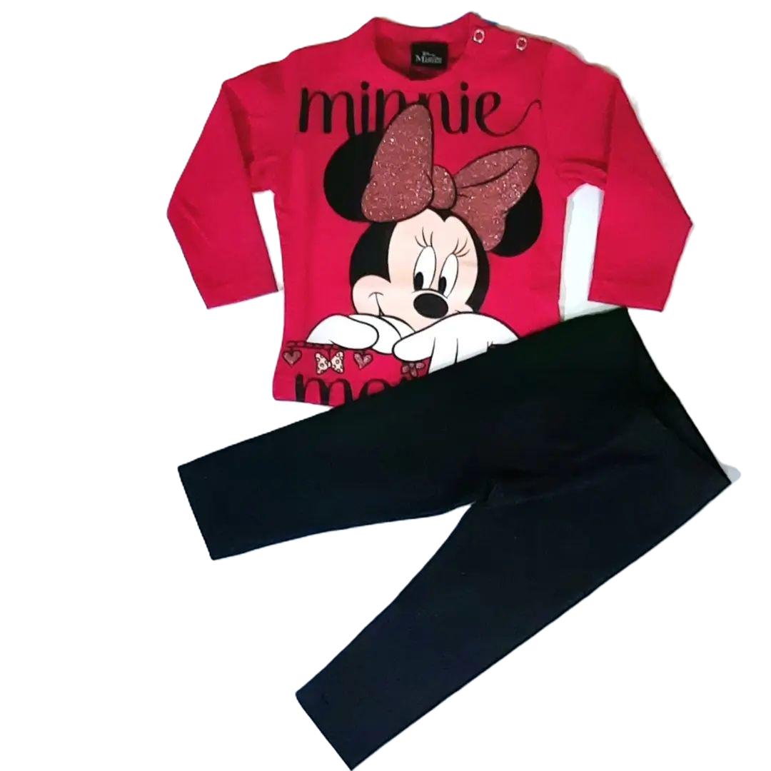 Compleu trening fete Minnie Mouse rosu pantaloni negri 12 luni