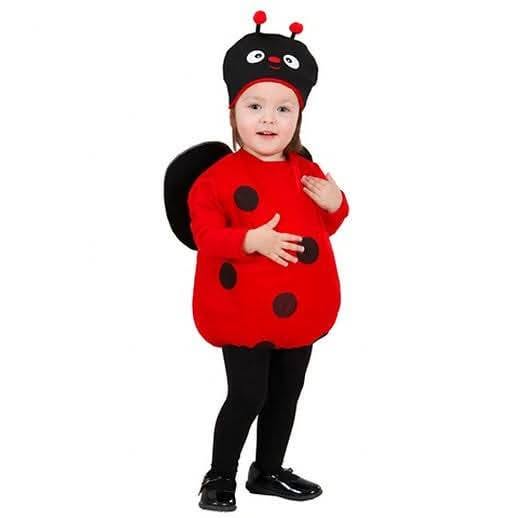 Costum buburuză cu vestă roșie cu buline negre, aripi și căciuliță, vedere din față