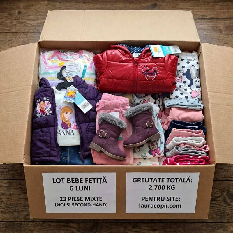 Mega-Lot Hăinuțe Bebe Fetiță 6 Luni – 23 Piese Disney, H&M, Next + Geacă Cadou