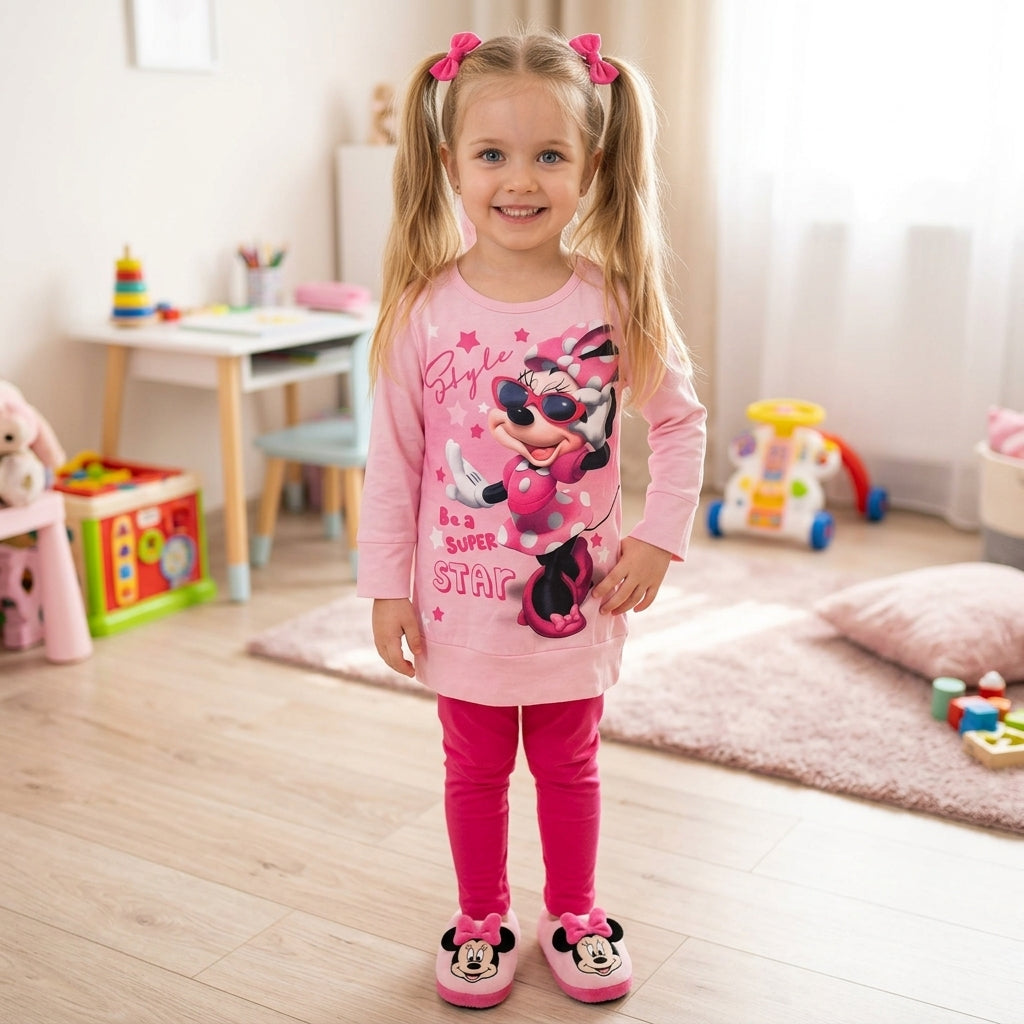 Compleu Fetițe 2 Piese - Disney Minnie Mouse „Be a Super Star", Roz