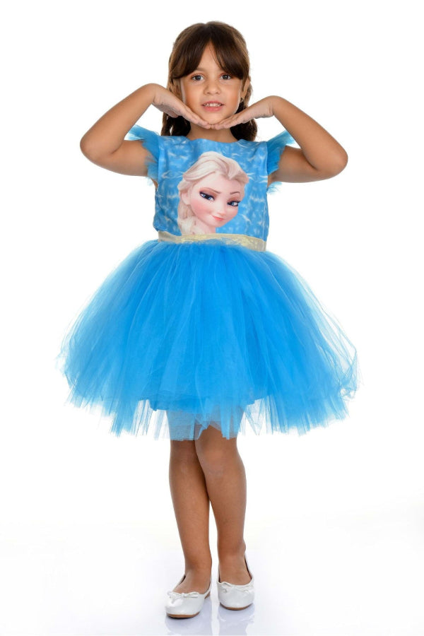 Rochiță fetițe Frozen cu Elsa și fustă din tulle, roz sau albastru