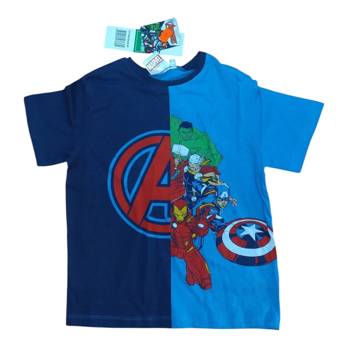 Tricou copii Marvel Avengers, albastru și bleumarin, cu imprimeu cu supereroi
