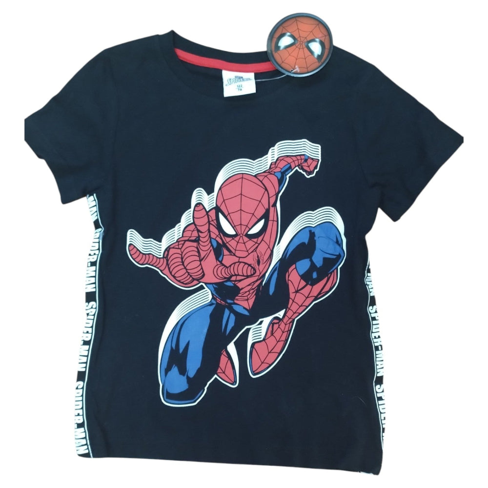Tricou negru Marvel Spider-Man pentru copii, cu imprimeu mare și inscripții laterale
