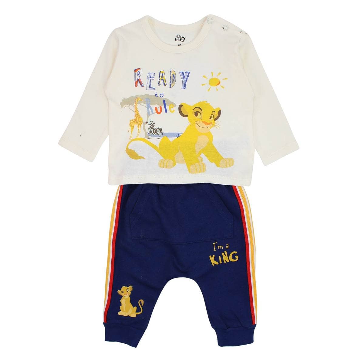 Compleu Disney Baby Simba din bumbac, crem și bleumarin