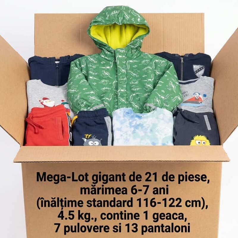Mega-Lot Toamnă-Iarnă Băieți 6-7 ani (116-122 cm) – 21 Piese | SECOND HAND PREMIUM & OUTLET | H&M, Benetton, C&A + GEACĂ DINO