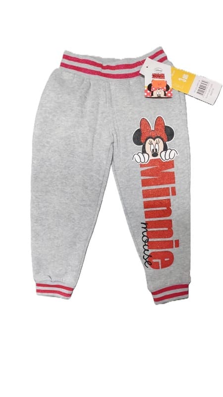 Pantaloni de trening vătuiți gri Minnie Mouse cu glitter și buzunare, mărimea 98 (3 ani)