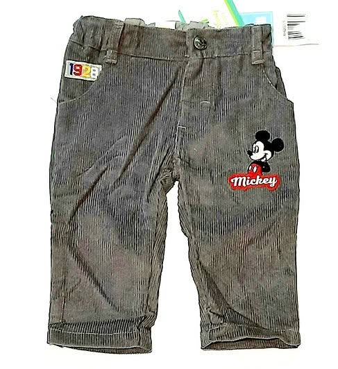 Pantaloni catifea raiata bele Mickey Mouse gri