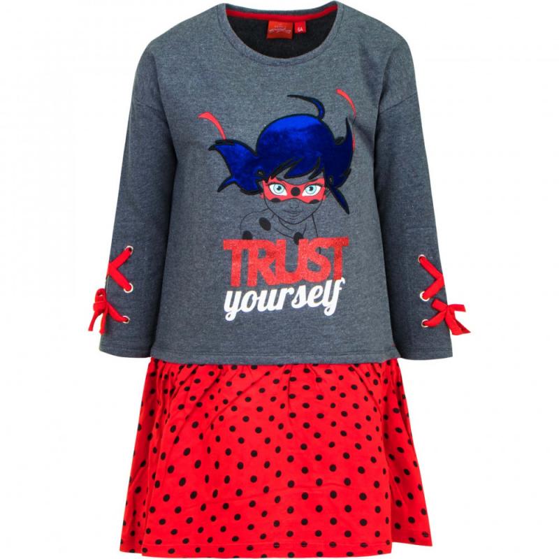 Rochiță fetițe Miraculous Ladybug cu mânecă lungă, gri sau roșu