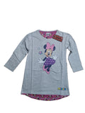Rochie casual gri Minnie Mouse cu mâneci lungi și tiv rotunjit cu detaliu roz