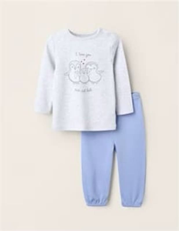 Pijama Fete Zippy Gri-Melanj cu Imprimeu Pinguini | NOUĂ CU ETICHETĂ | Mărimi 6 luni - 3 ani
