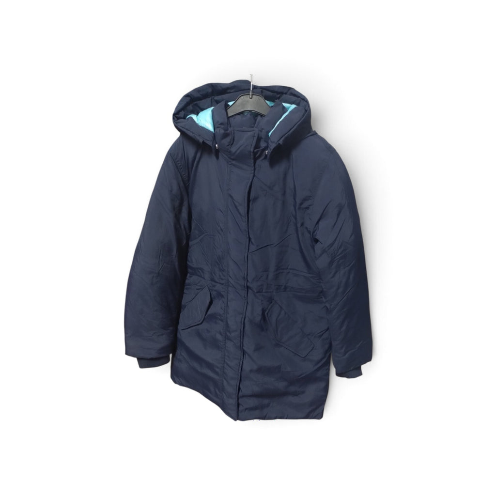 Geacă Lungă de Iarnă H&M Tip Parka cu Glugă și Căptușeală Turcoaz – (Mărimea 9-10ani | Second Hand