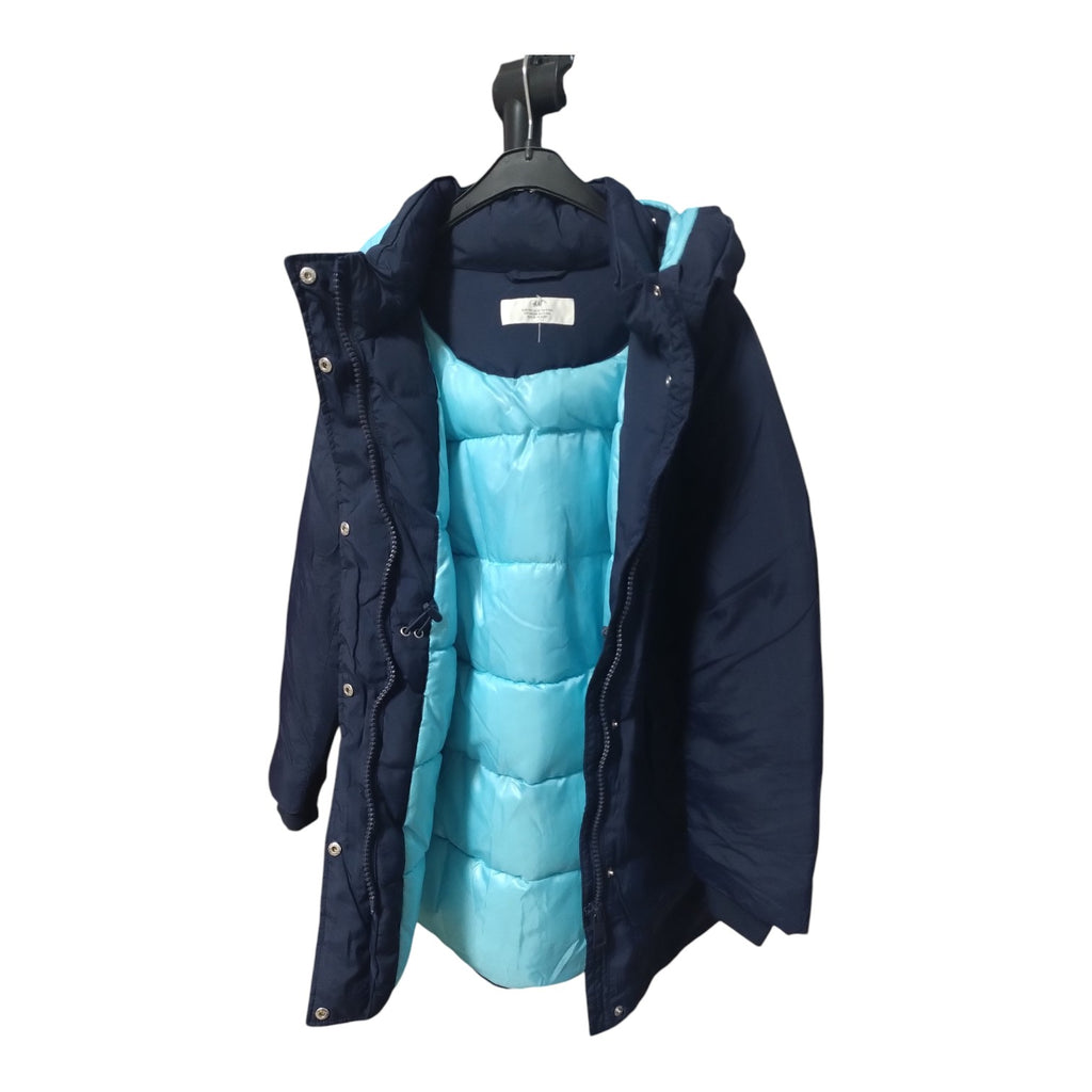 Geacă Lungă de Iarnă H&M Tip Parka cu Glugă și Căptușeală Turcoaz – (Mărimea 9-10ani | Second Hand