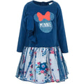 Rochie Disney Baby Minnie Mouse bleumarin, cu mâneci lungi și fustă florală cu tul, vedere din față