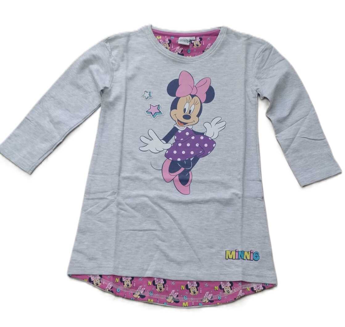 Rochie gri Minnie Mouse din French Terry, vedere din față cu imprimeu mare