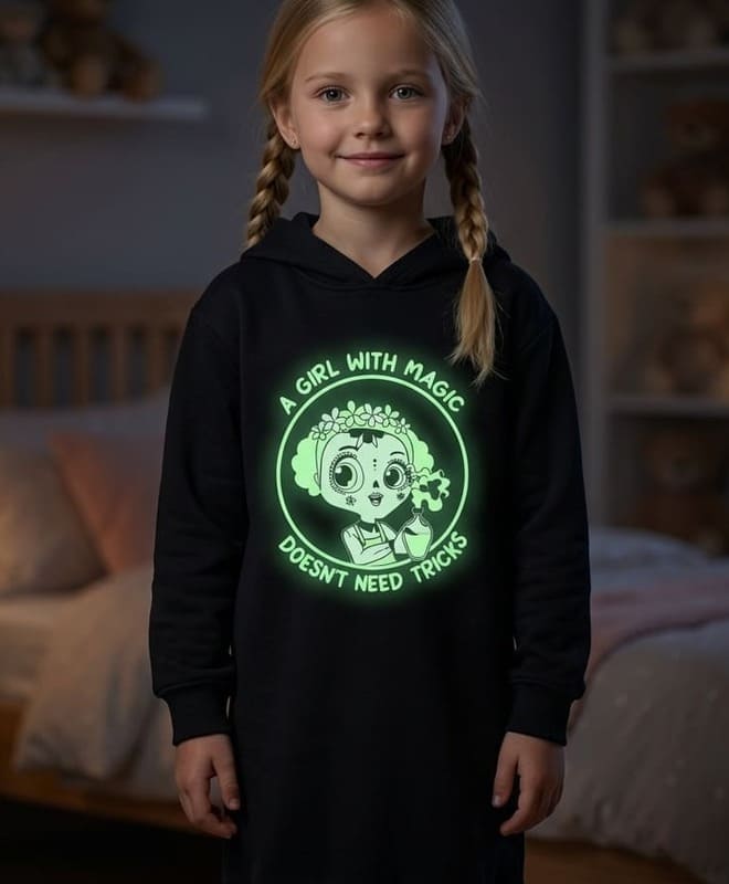 Rochie tip hanorac neagră fete Zippy „A Girl with Magic” vătuită la interior și fosforescentă, mărimi 3-12 ani - Nouă cu etichetă