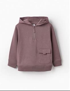 Hanorac premium bumbac gros copii Zippy Half-Zip cu glugă, culoare mov-malva, mărimi 6-14 ani - Nou cu etichetă