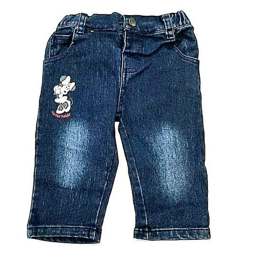 Blugi fetițe albastri denim cu broderie 6-24 luni