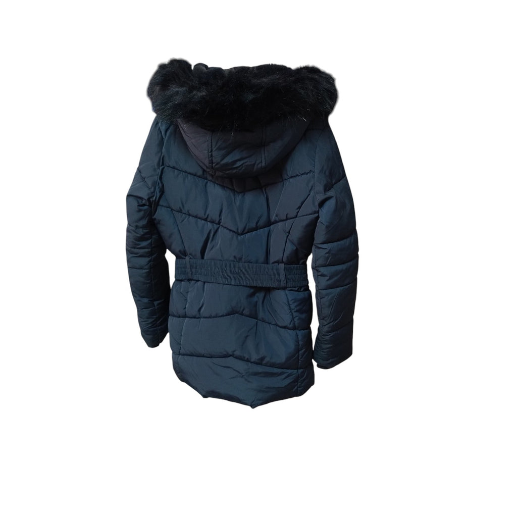 Geacă Lungă de Iarnă Puffer C&A Strong Amazing Girl cu Blăniță și Curea în Talie –| Second Hand Premium