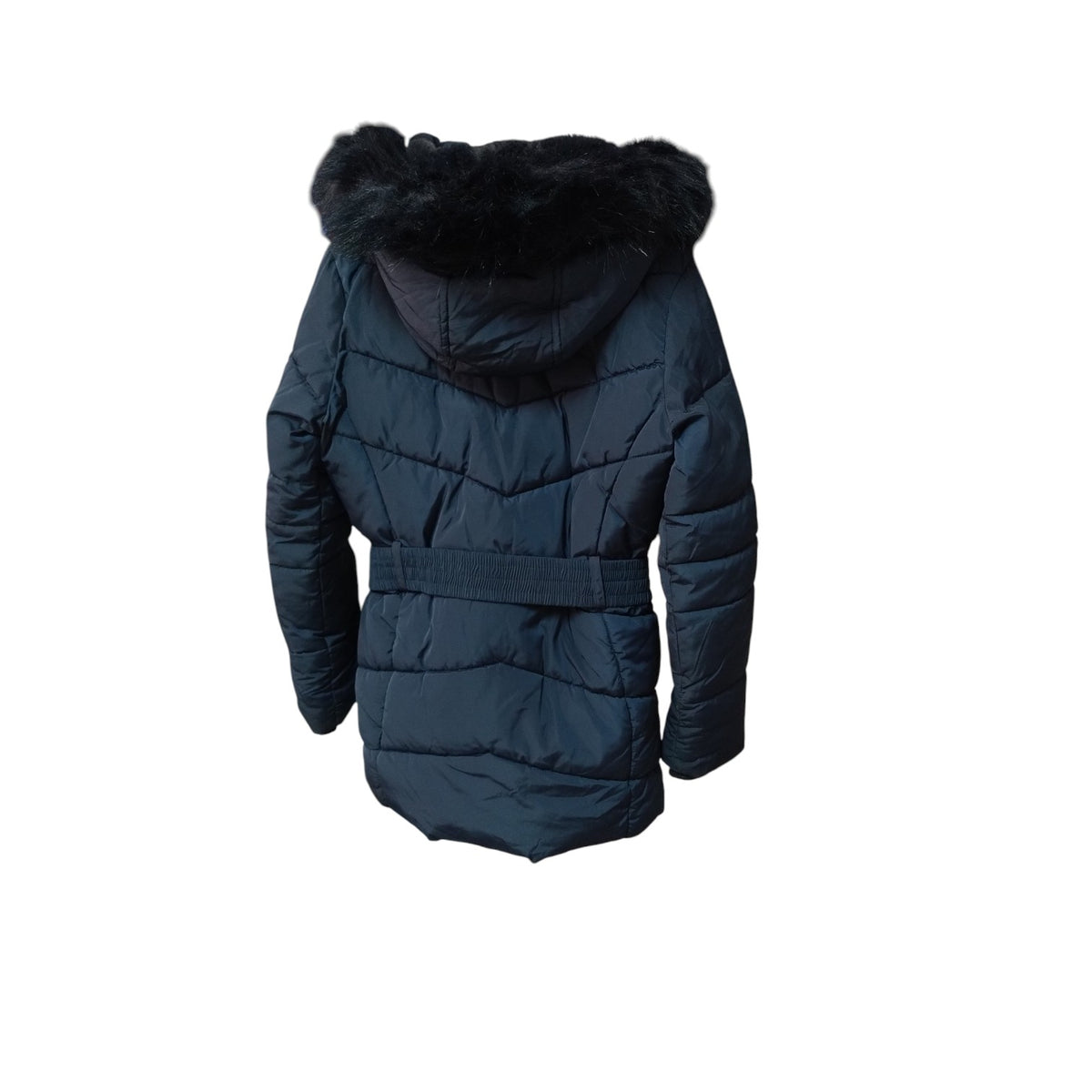 Geacă Lungă de Iarnă Puffer C&A Strong Amazing Girl cu Blăniță și Curea în Talie –| Second Hand Premium