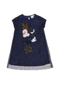 Rochie Minnie Mouse bleumarin pentru ocazii, cu mâneci scurte și tul strălucitor
